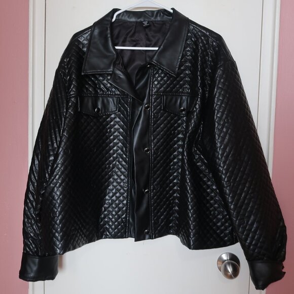 SHEIN Plus Button Front Quilted PU Leather Jacket - Picture 1 of 4